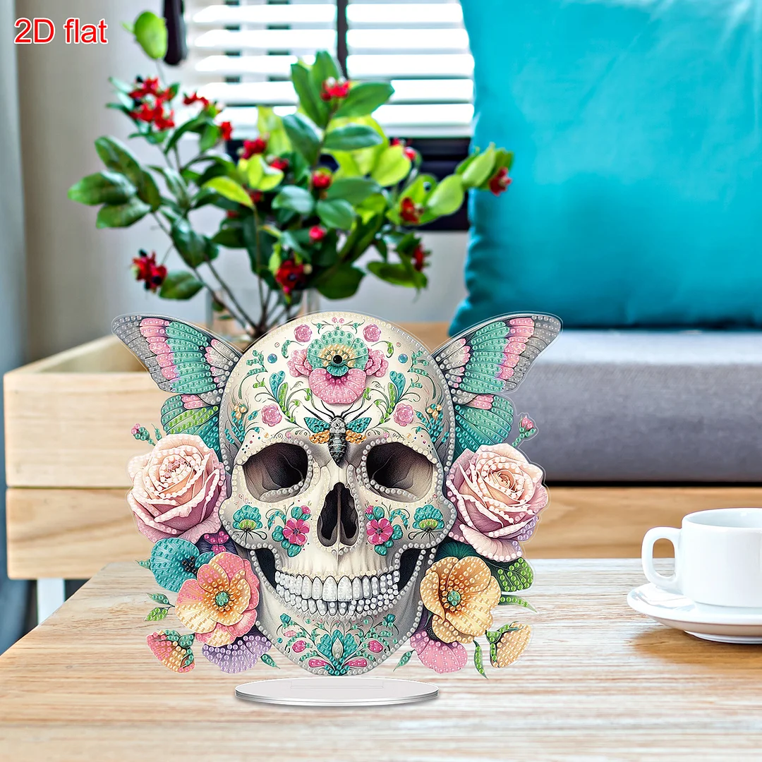 2D Flat Acrylic Butterfly Skull DIY Desktop Diamond Art Kits for Adults Beginner