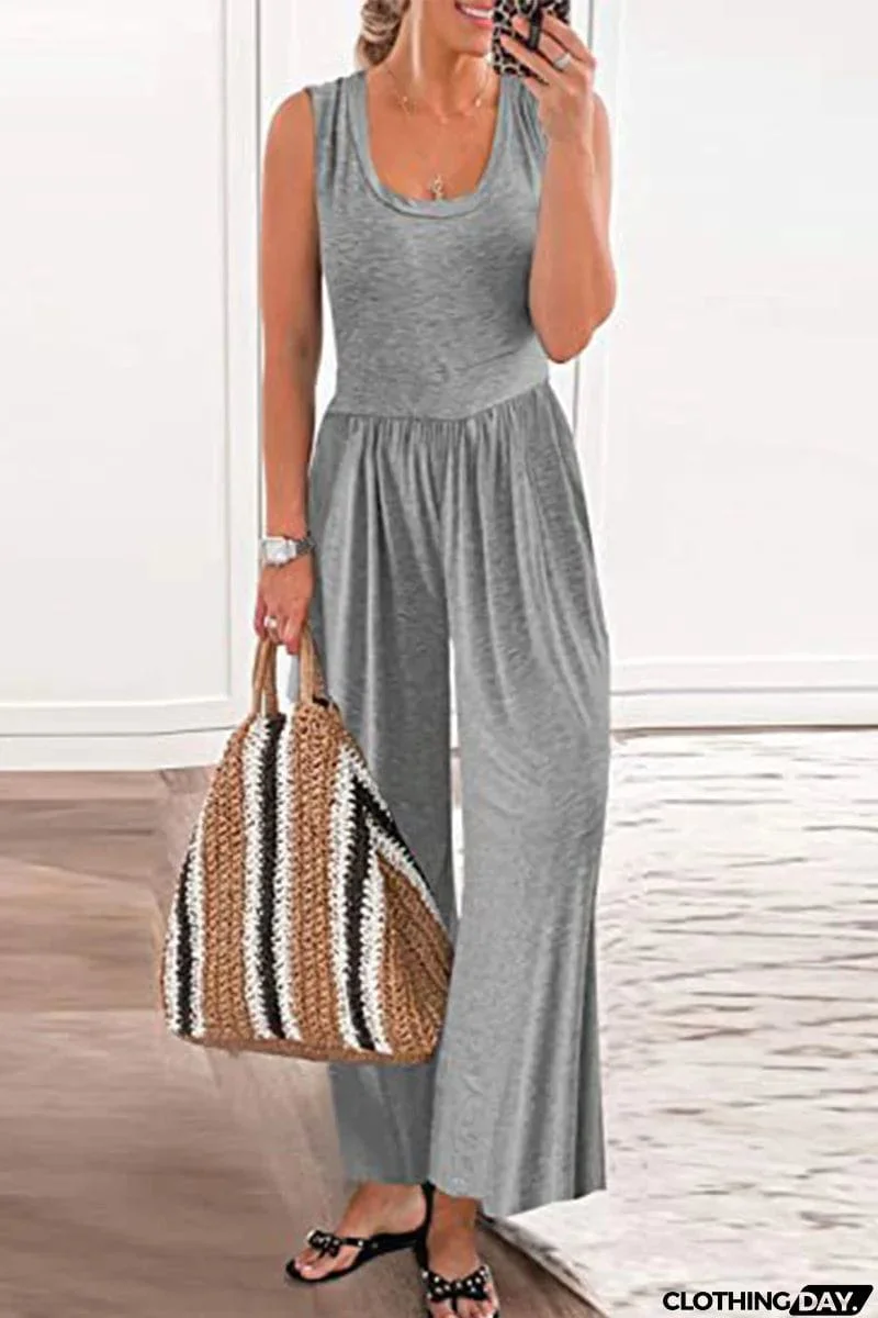 Casual Simplicity Solid Solid Color O Neck Loose Jumpsuits