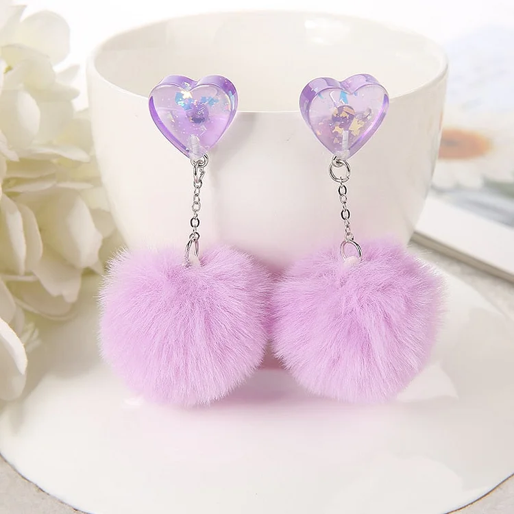 New Cute Pom Pom Puff Ball Earrings - Gotamochi Kawaii Shop, Kawaii Clothes