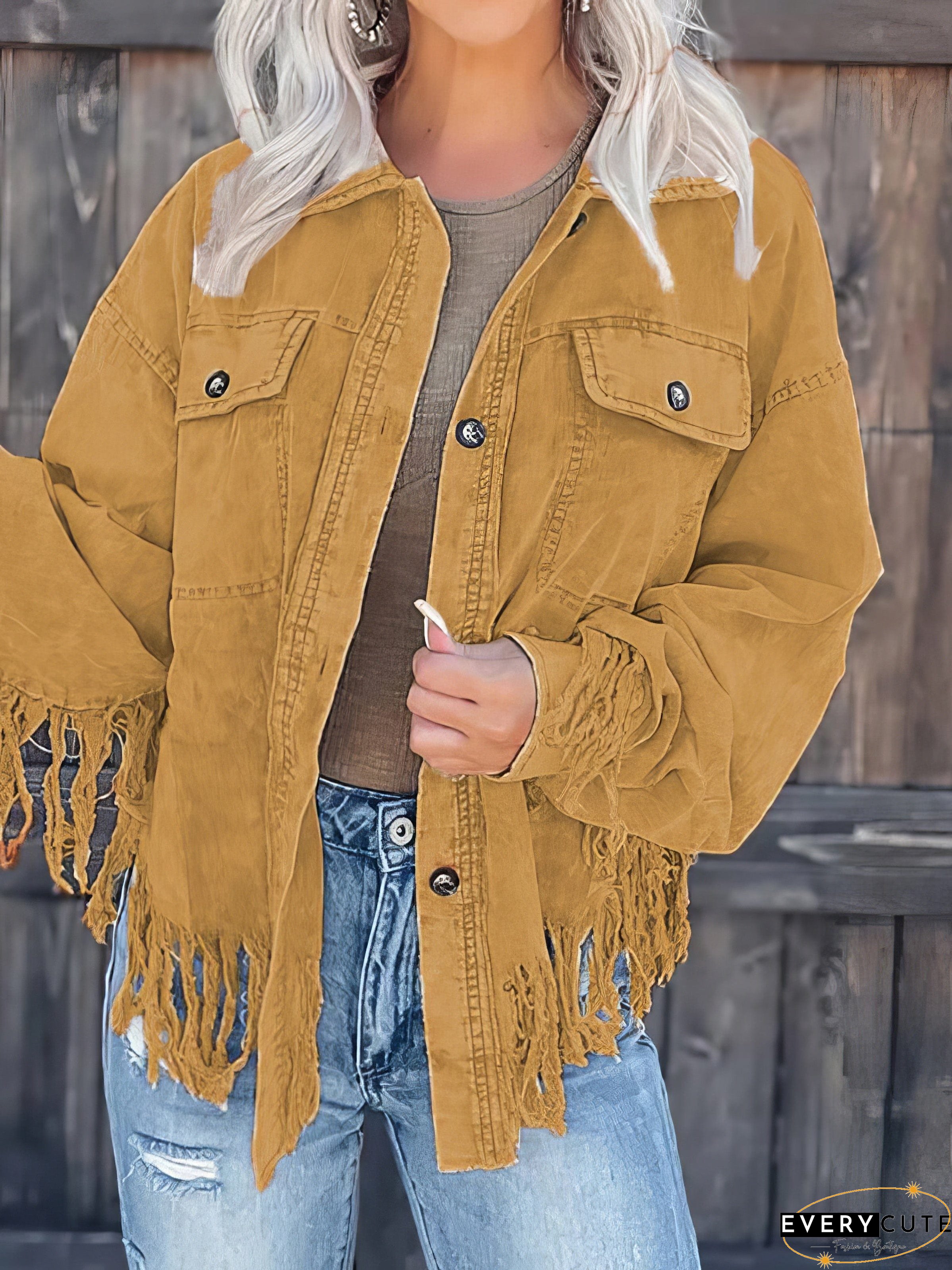 Fashionable Corduroy Jacket with Tassel