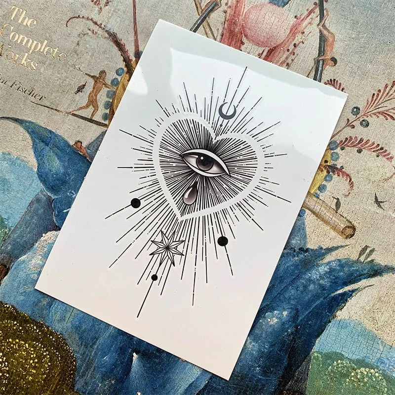 Black Heart Sharp Eyes Tatoo Stickers Temporary for Men Women Chest Arm Body Decals Waterproof Fake Tattoo Tatuajes Temporales