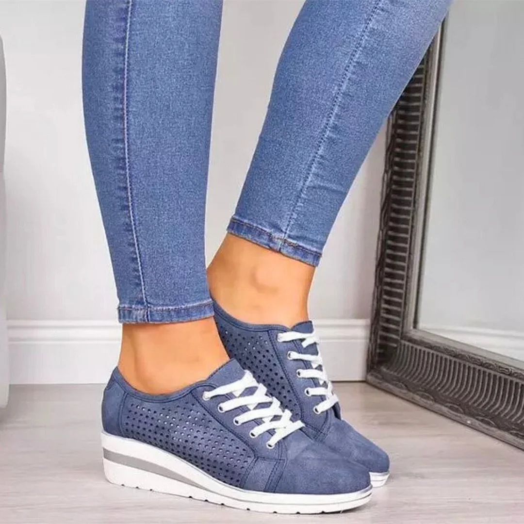 Women plus size clothing Women Hollow Out Creeper Casual Lace-up Sneakers-Nordswear