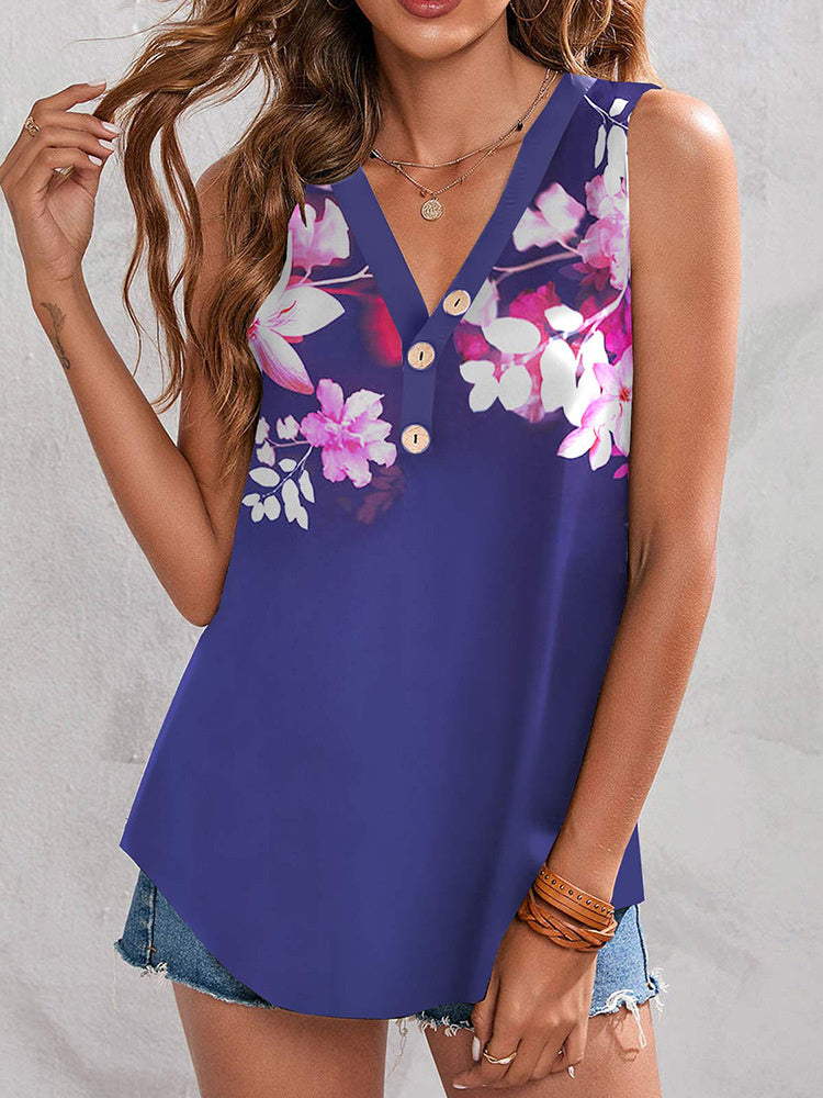 Women Long Sleeve V-neck Graphic Floral Printed Top