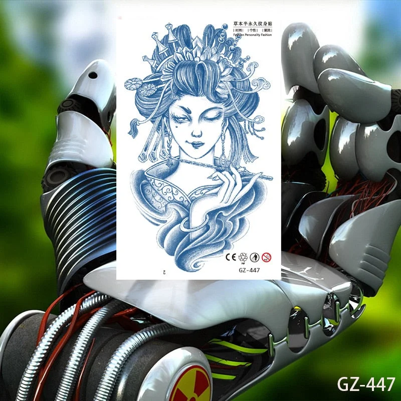 Temporary Waterproof Tattoos Stickers Sexy Mythical Dragon Girl Fox Mask Juice Ink Lasting Arm Back Body Buttocks Fake Tatoo DIY