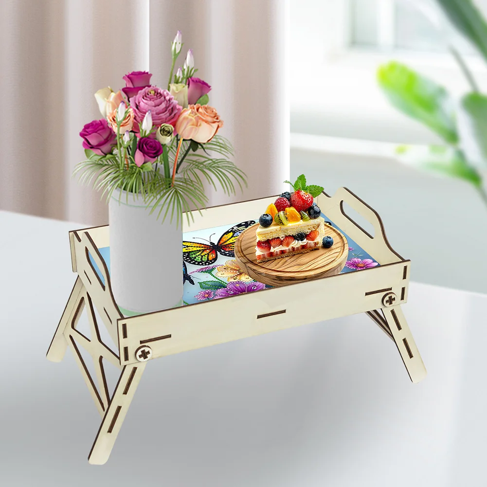 DIY Diamond Painted Dining Plate with Handle Wooden Food Tray Home Decor Gift