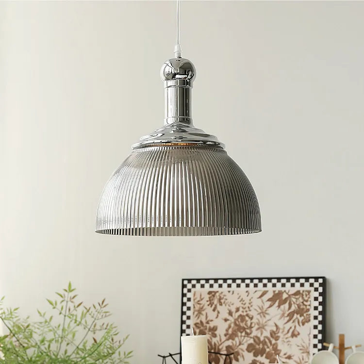 Industrial Glass Ribbed Pendant Light