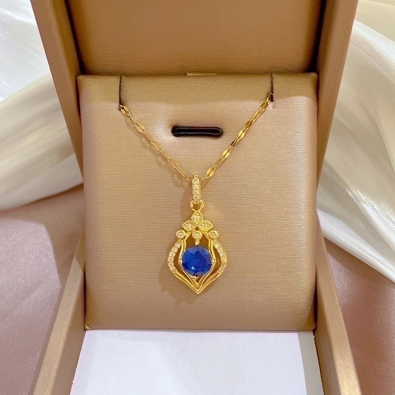 2 Pieces Fashion Heart Shape Butterfly Titanium Steel Copper Inlay Artificial Diamond Pendant Necklace