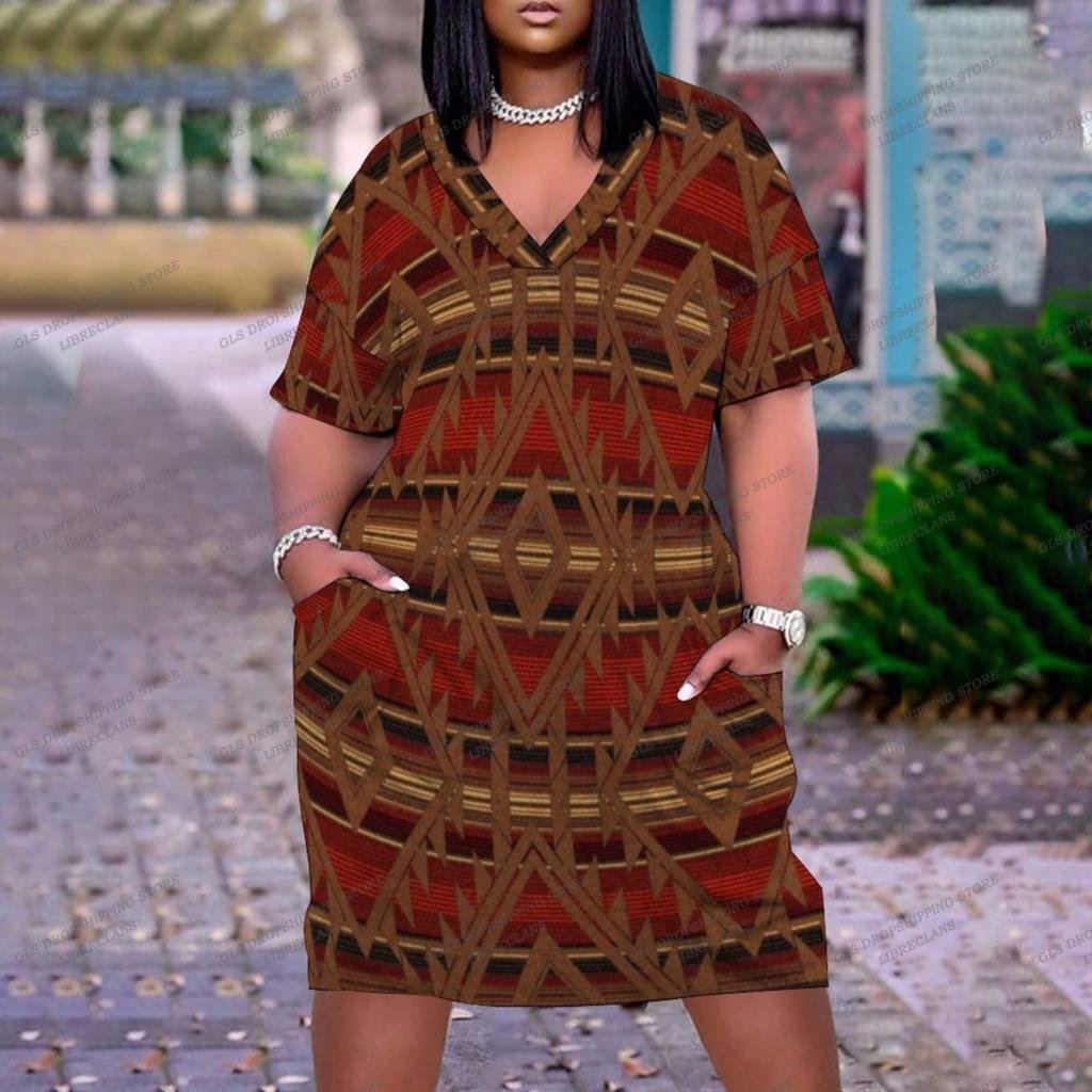 Summer Holiday  Hem Print Sexy V-neck Women's Beach Dress