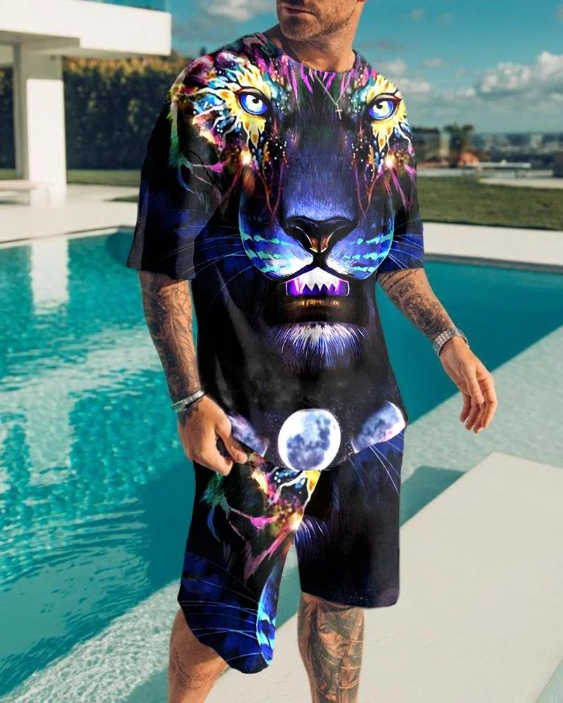 men's animal print printing leisure sports suit