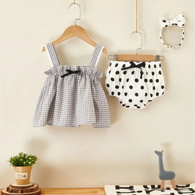 2020 Summer Baby Girl Set 1-3Yrs Baby Girls Clothing Sets Baby Dot Short Sleeve Top + shorts+ Hair Belt 3pcs/Set