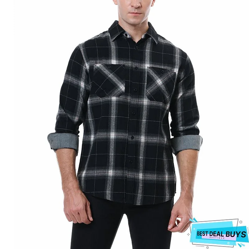 Men's Shirt Button Up Shirt Plaid Shirt Summer Shirt Sea Blue White Long Sleeve Plaid / Check Turndown Street Daily Button-Down Clothing Apparel Basic Fashion Casual Comfortable