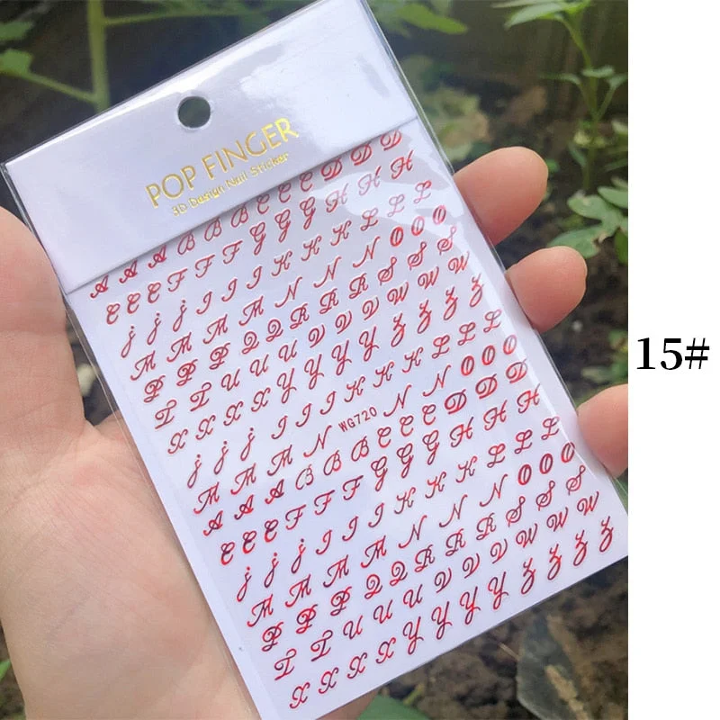 1 Sheet New Roman English Alphabet Number 3D Nail Stickers Christmas Animals iridescent Gold Silver Word Small Letters Nail