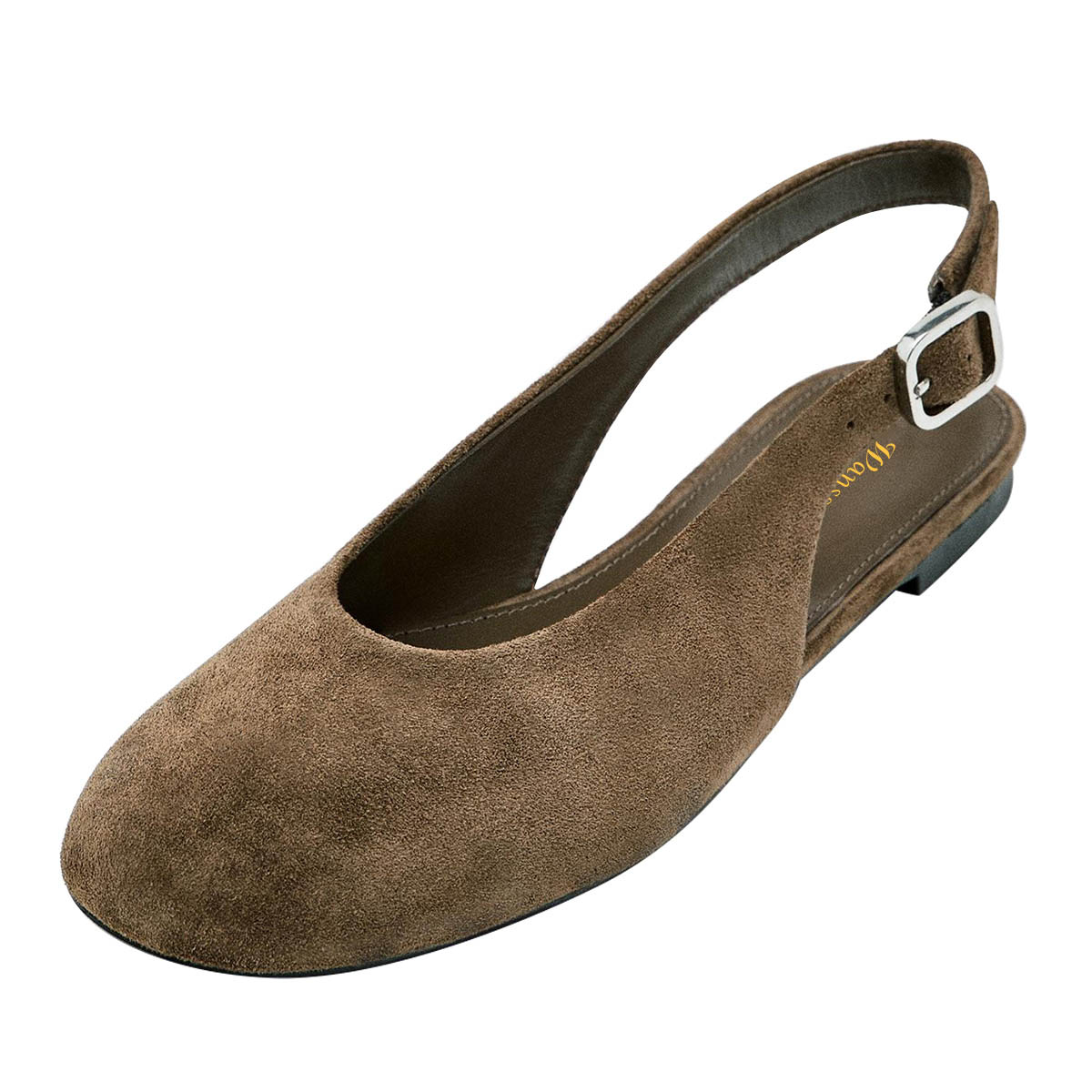 Elegant Round Toe Buckle Flat Slingback Pumps Shoes in Taupe Nicepairs