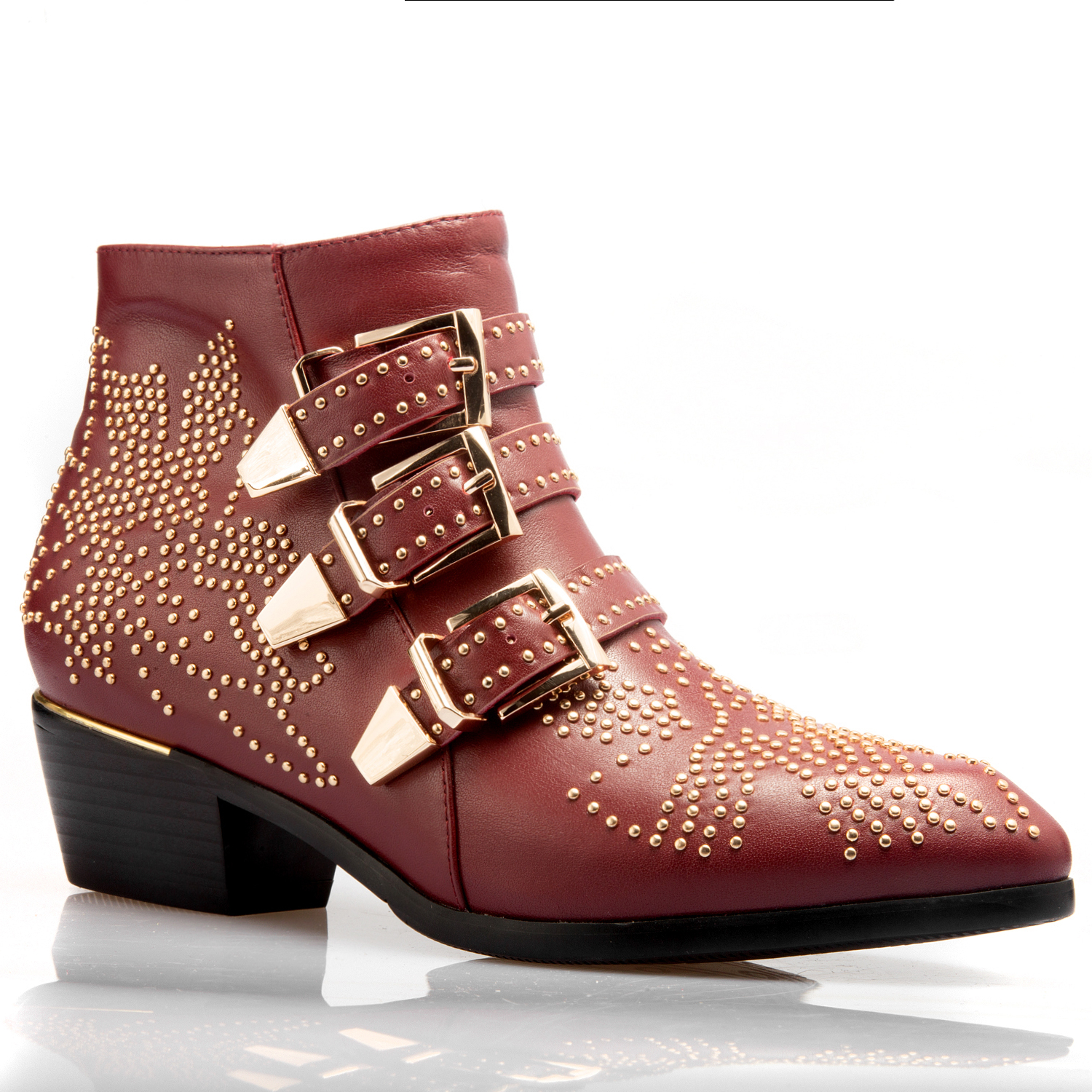 Women's Rivets Metal Buckle Low Heels Ankle Boots-vocosishoes