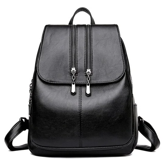 Casual Double Zipper Women Backpack Large Capacity School Bag For Girl Brand Leather Shoulder Bag 2022 Lady Bag Travel Backpack