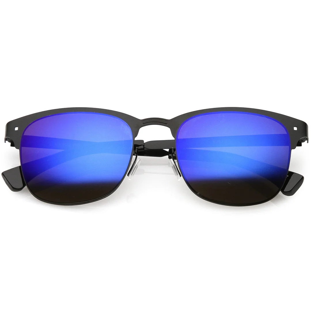 Sleek Metal Horn Rimmed glasses Semi Rimless Color Mirror Square Lens 48mm