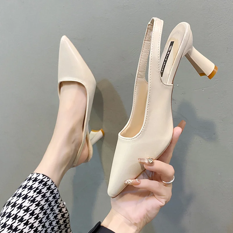 Churchf Version Of High-Heeled Solid Color High-Heeled Sandals Baotou Empty Cover High-Heeled Shoes Pointed Fashion Spot High-Heeled Shoes