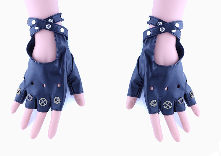  Steampunk Female Gloves Fashion Women PU Leather Motorcycle Gears Gloves Novameme
