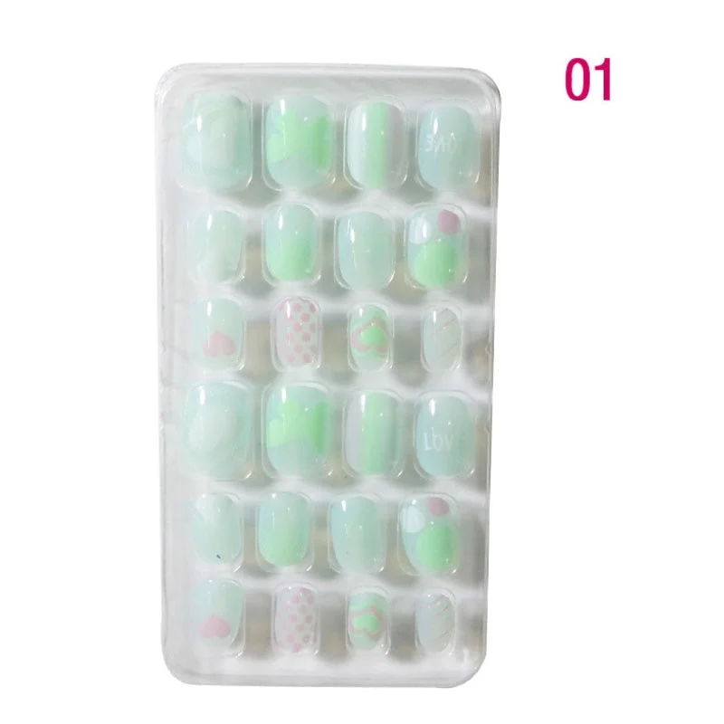 24PCS/box Children/adult Cartoon Candy Fake Nails Full Coverage Self-adhesive Nail Polish Cute Girl Manicure Decoration CL02