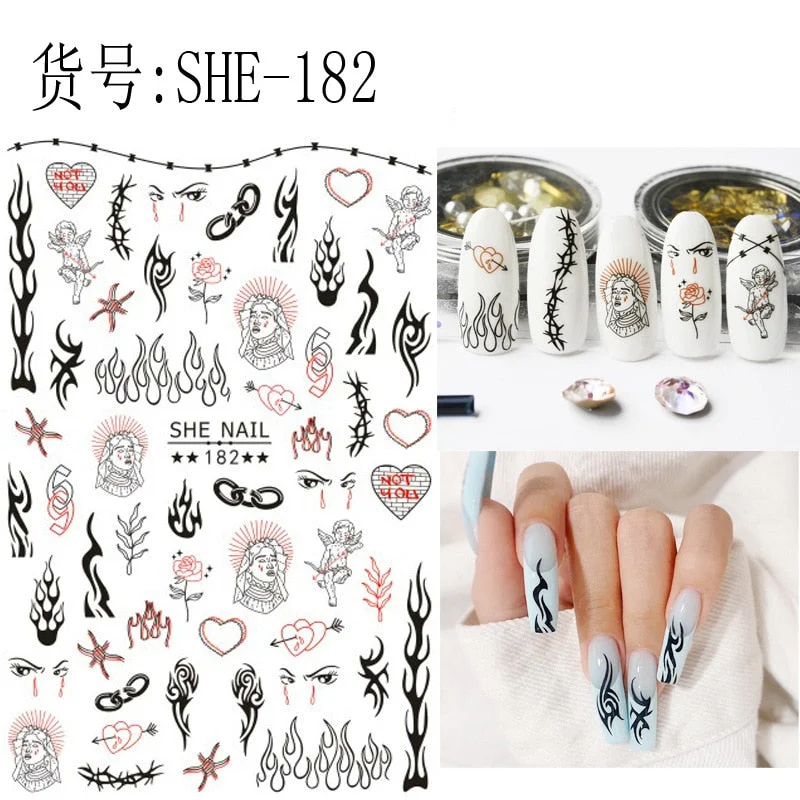 SHE-176 Sunflower Bear Cartoon Rose flower butterfly 3D Back glue Nail decal Nail sticker Nail decoration Nail art Nail ornament-Nail Inspo