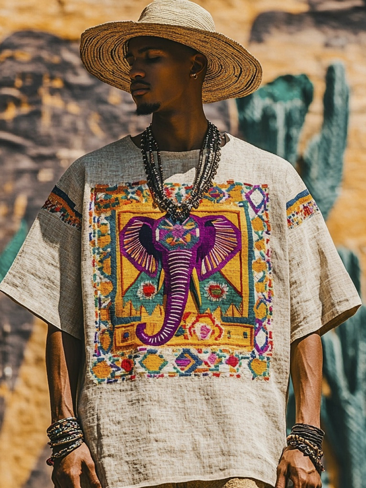 African Elephant Totem Men's Linen T-shirt