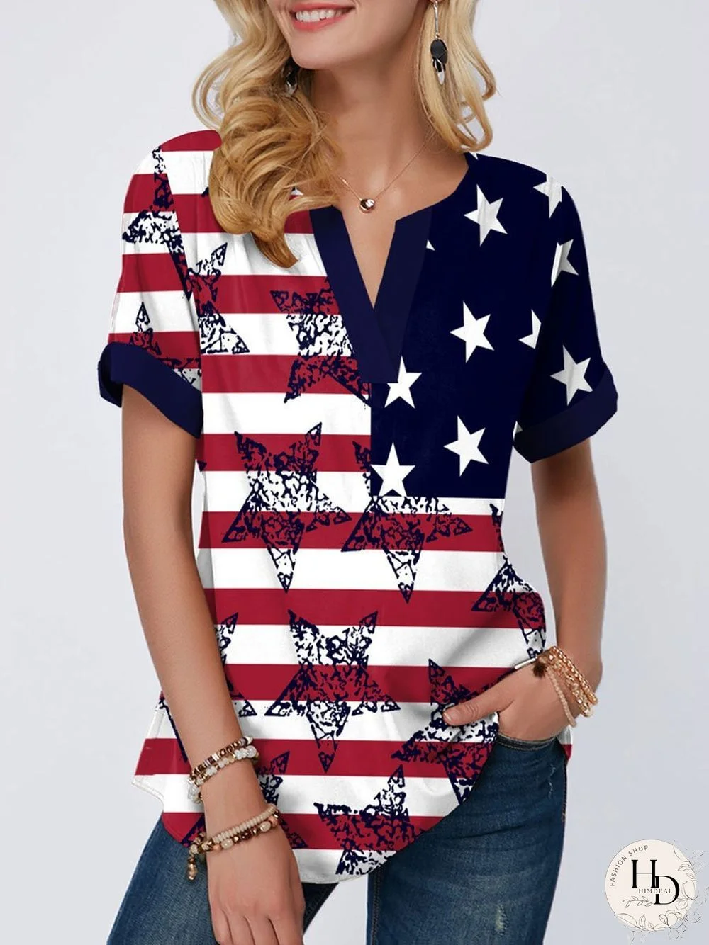 Pullover Flag Pattern Summer T-Shirt