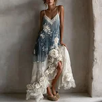 Women's Retro White Rose Gradient Pattern Casual Sleeveless Dress - Image 2