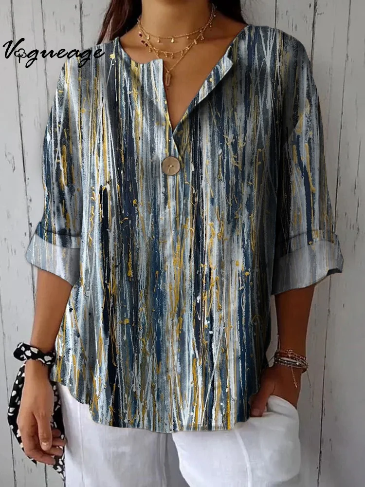 Fashionable And Elegant Vertical Stripes Printed Cotton And Linen Shirt