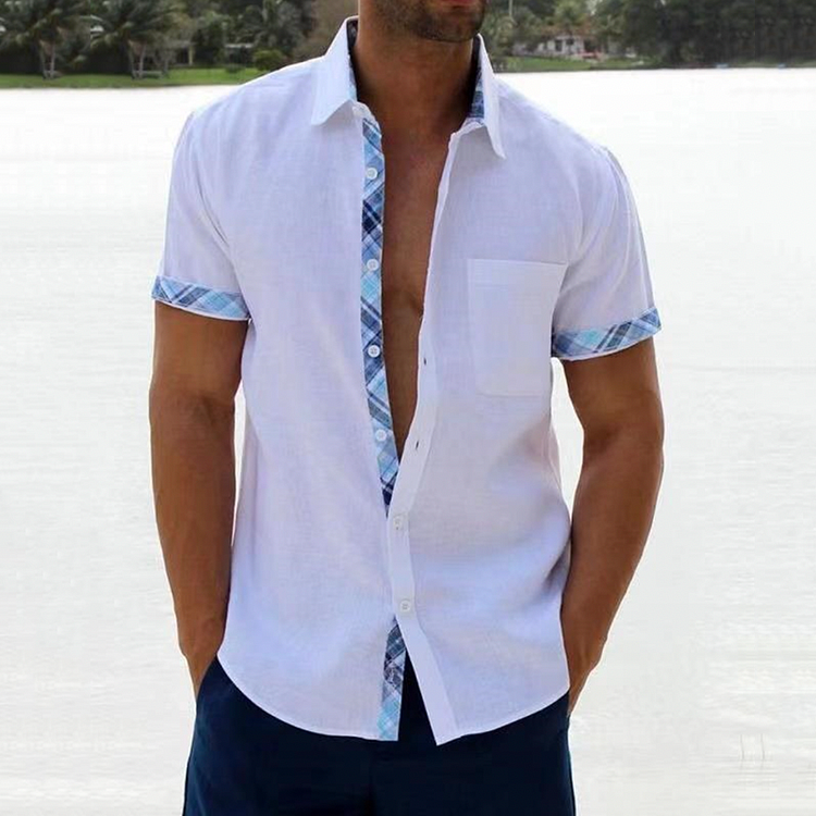 BrosWear Men's Plain Holiday Casual Short Sleeve Shirt