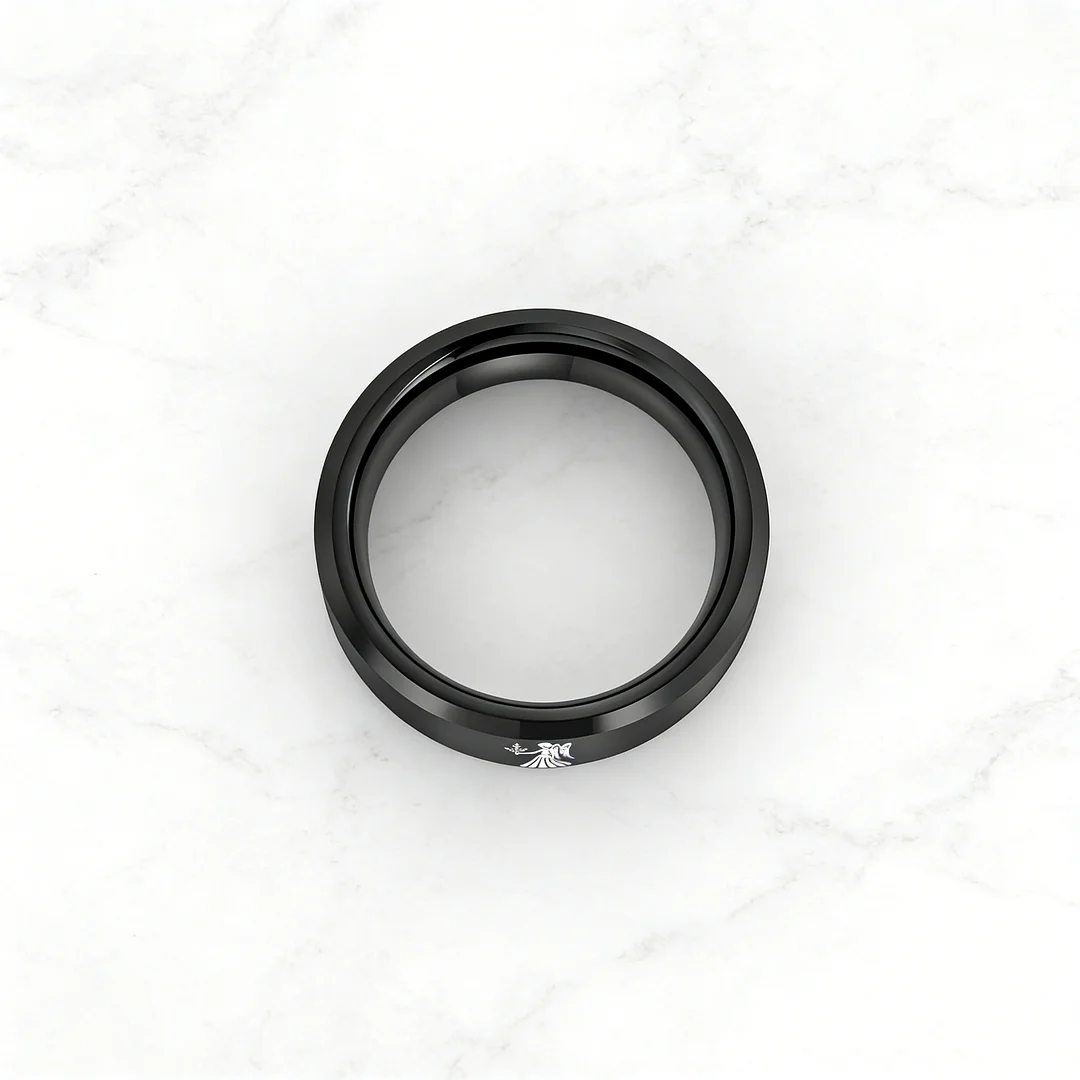Beveled Edges Black Laser Etched Tungsten Carbide Rings Black Virgo Couple Wedding Band 4MM 6MM 8MM Width