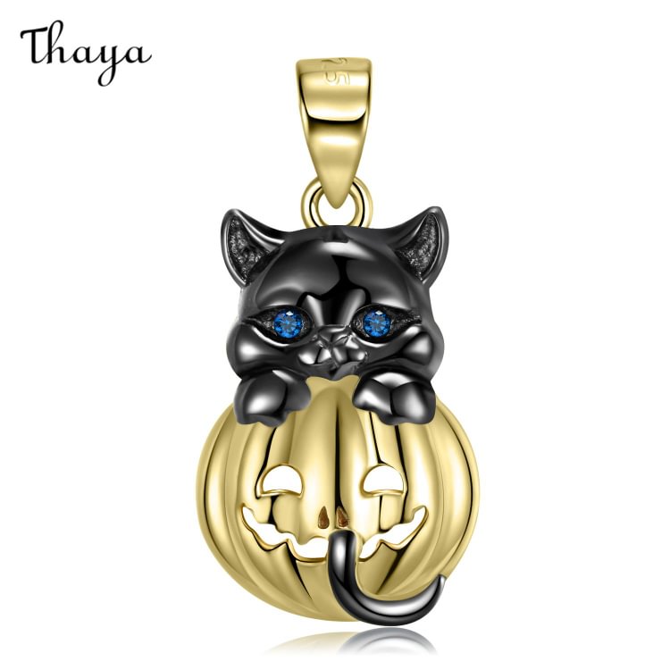 Thaya 925 Silver Black Cat Pumpkin Necklace