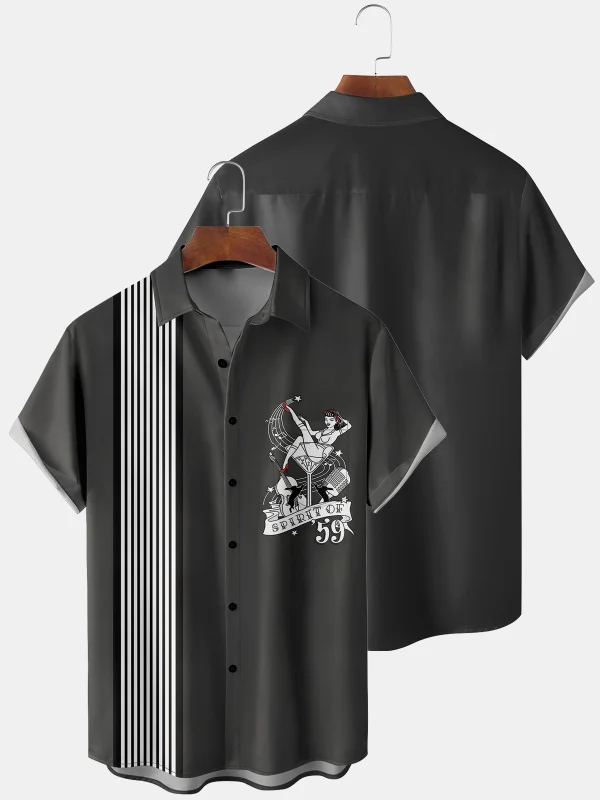 Retro gray printed short sleeve shirt top