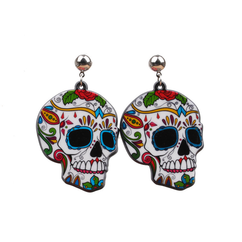 Casual Skull Floral Acrylic Earrings wearshes