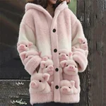 Lovely Fuzzy Pigs Gradient Cozy Hooded Cardigan - Image 2