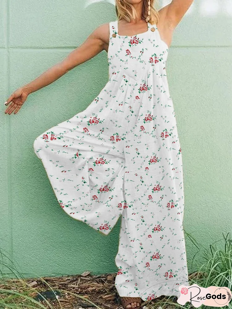 Vintage Casual Plus Size Floral Printed Jumpsuit Overalls Jumpsuit & Romper