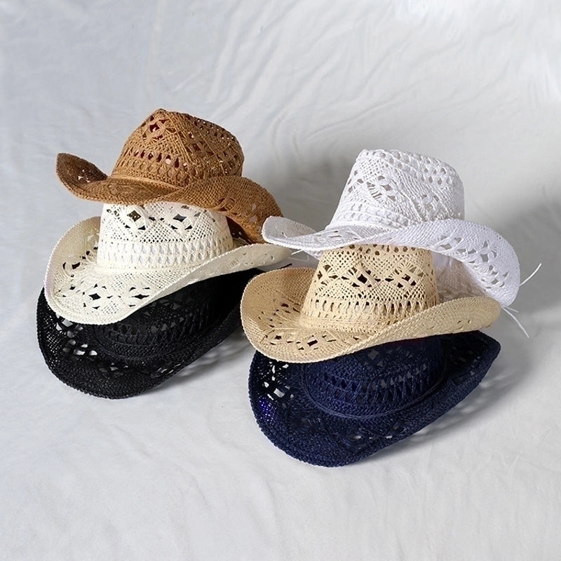 Unisex Minimalist Solid Color Hollow Out Crimping Straw Hat