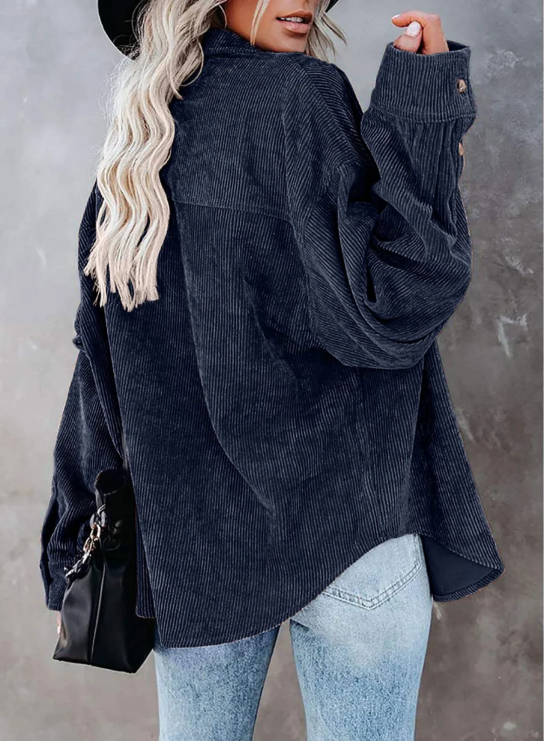 MIHOLL Women Corduroy Long Sleeve Button Down Collared Shirt Jacket Tops