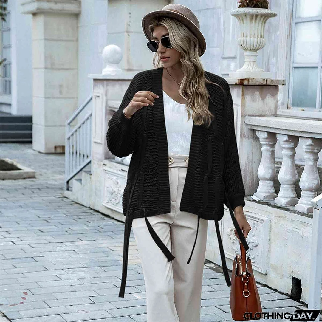 Open Front Strap Detail Cardigan