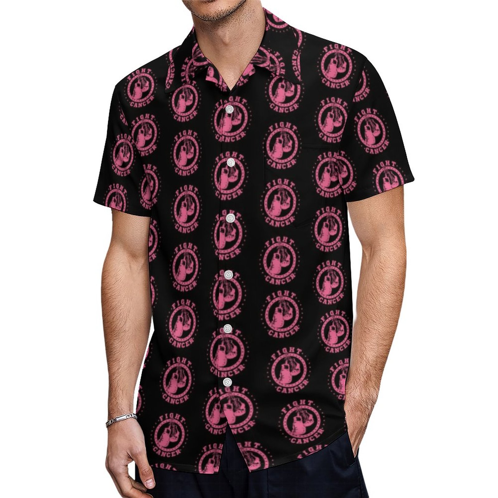 Pink Boxing Gloves Fight Cancer Hawaiian Shirt Mens Button Down Plus Size Tropical Hawaii Beach Shirts
