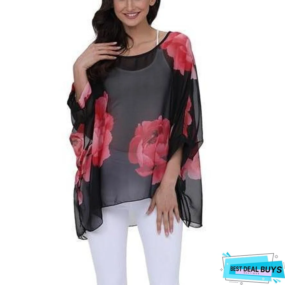 Plus Size Women Batwing Sleeve Casual Chiffon Tops Blouses