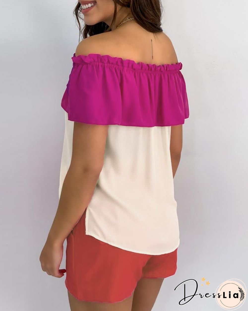 Clorblock Ruffles Drawstring Top & Pocket Design Shorts Set