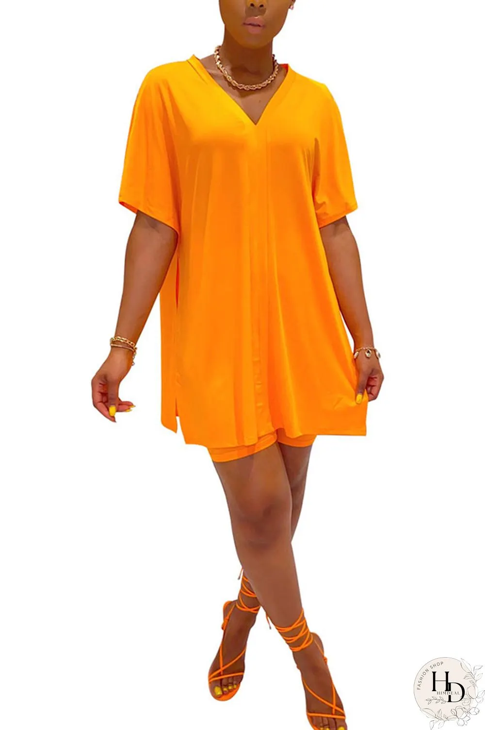 Coffee Fashion Street Solid Two Piece Suits Straight Short Sleeve Two Pieces