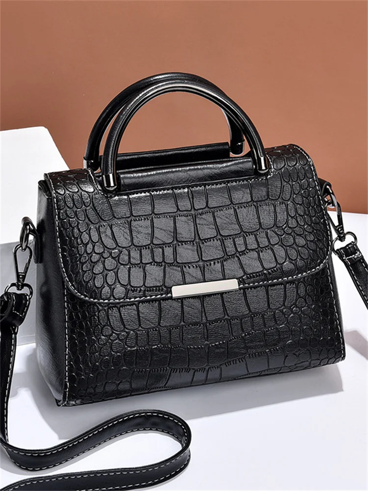 Vinatge Flap Crocodile Pattern Utility Crossbody Bag