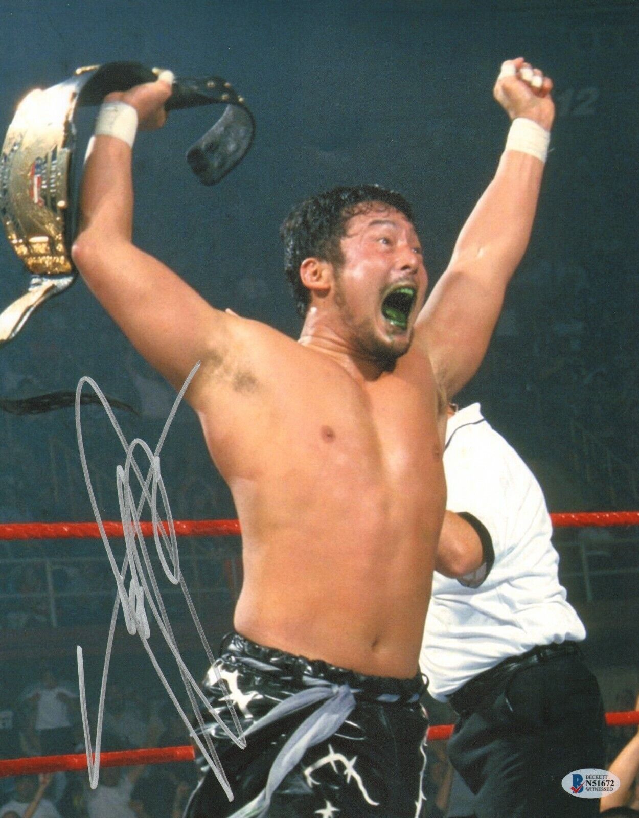 Yoshihiro Tajiri Signed 11x14 Photo Poster painting BAS COA WWE Belt ECW New Japan Pro Wrestling