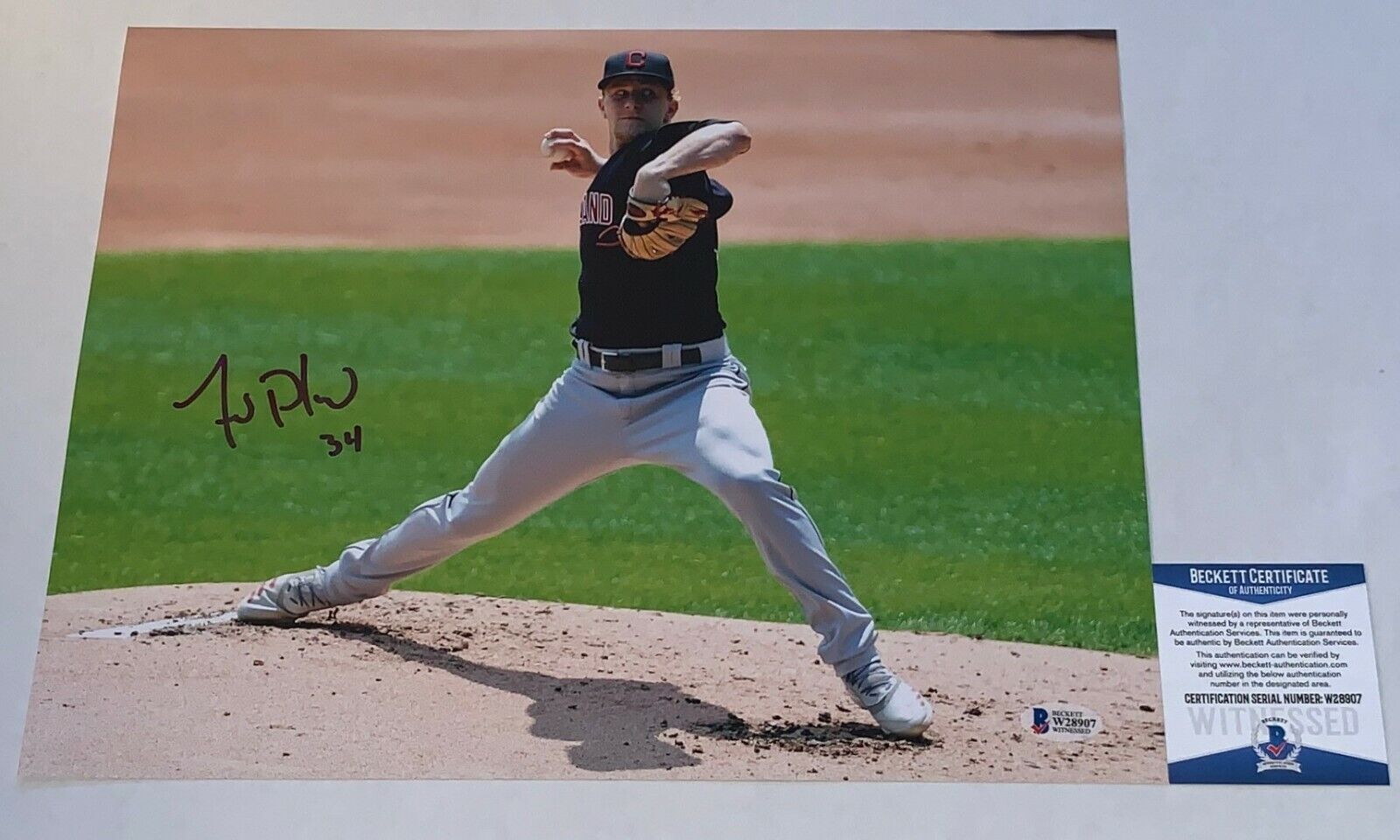 Zach Plesac signed Cleveland Indians 11x14 Photo Poster painting #4 Beckett Witnessed