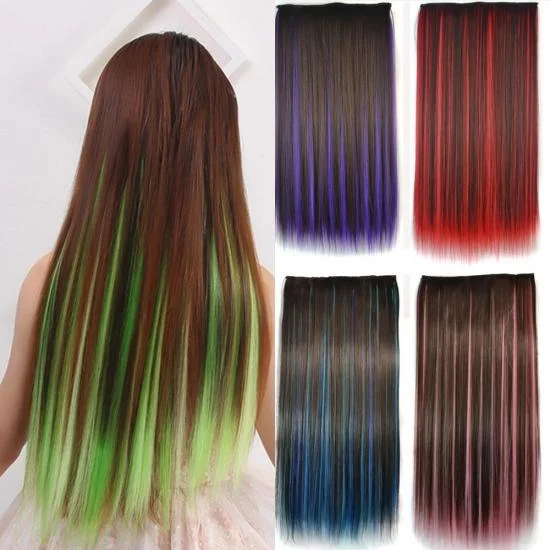  YVONNE Colored Highlights one piece five clips straight hair Clip in Hair Extensions Synthetic fiber hair 