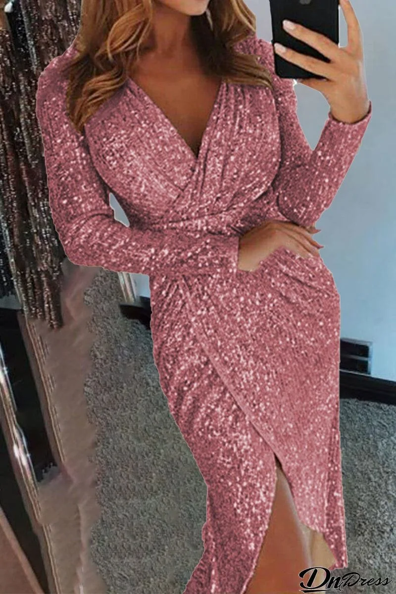 Elegant Solid Solid Color V Neck One Step Skirt Dresses