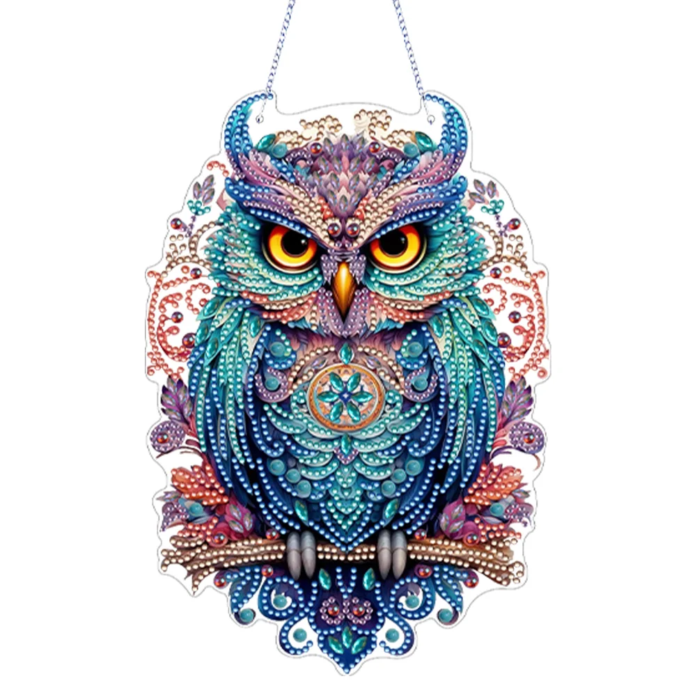 DIY Owl Single-Side Acrylic Diamond Painting Pendant for Garden Window Decor