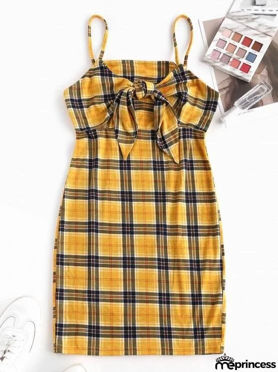 Plaid Tied Cami Bodycon Dress