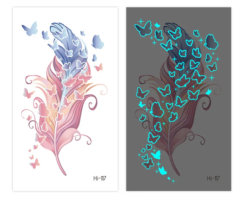 Sdrawing Luminous Glowing In Dark Tattoo Stickers Butterfly Daisy Flower Music Night Club Party Temporary Tattoos Shiny Body Art